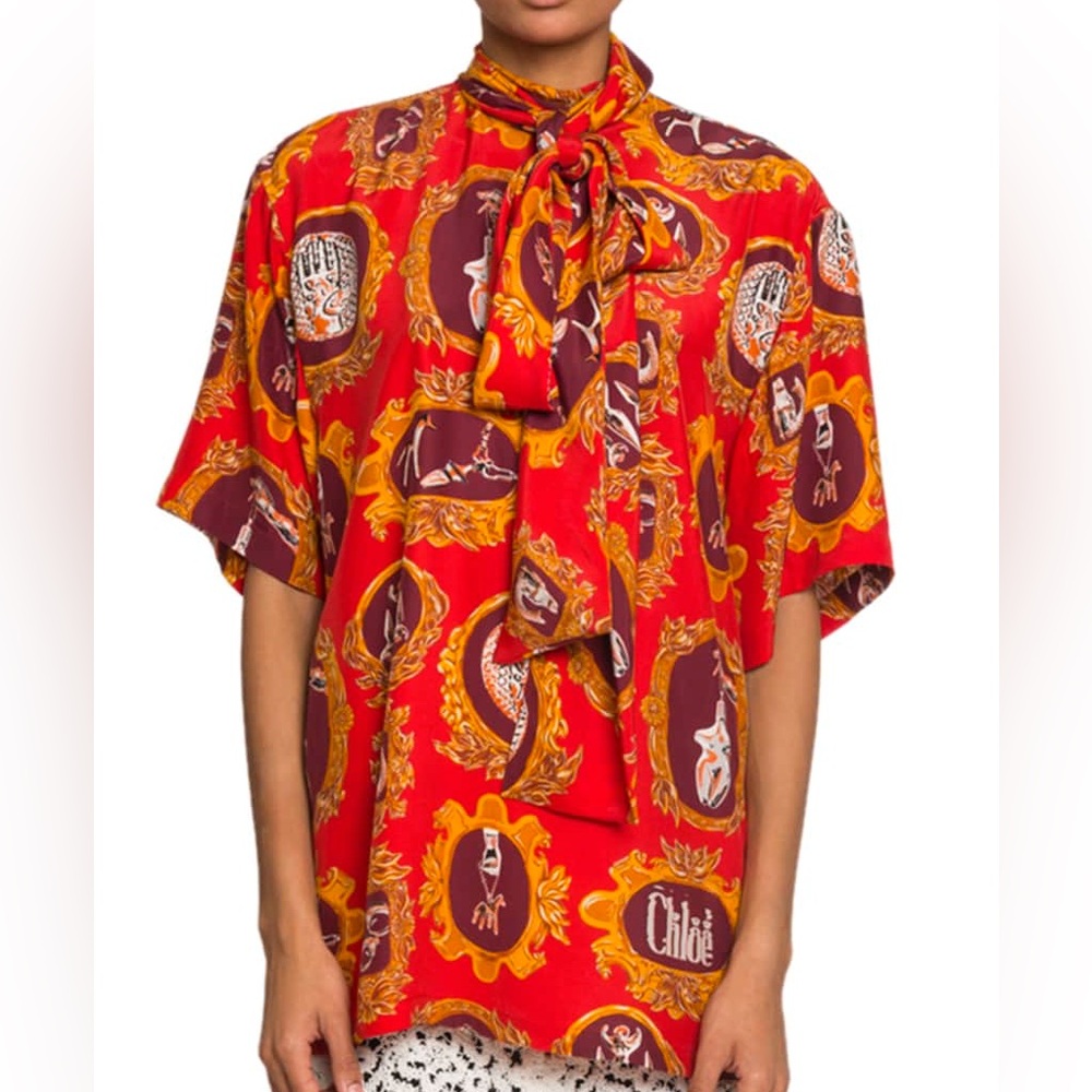 Chloé Red and Orange scarf tie Blouse